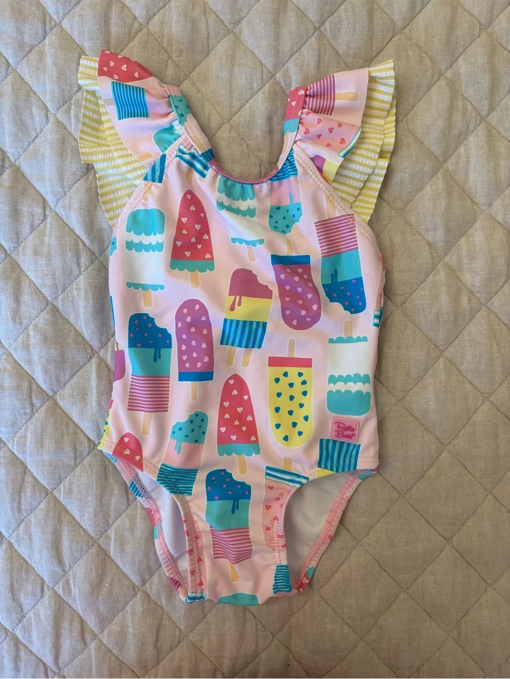 NWOT Girls Pink Popsicle Print One-Piece Swimsuit with Ruffle Straps